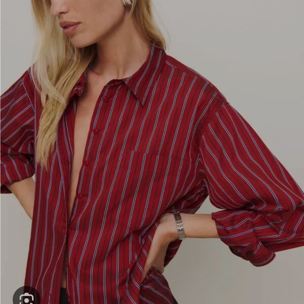 Reformation Burgundy Striped Shirt